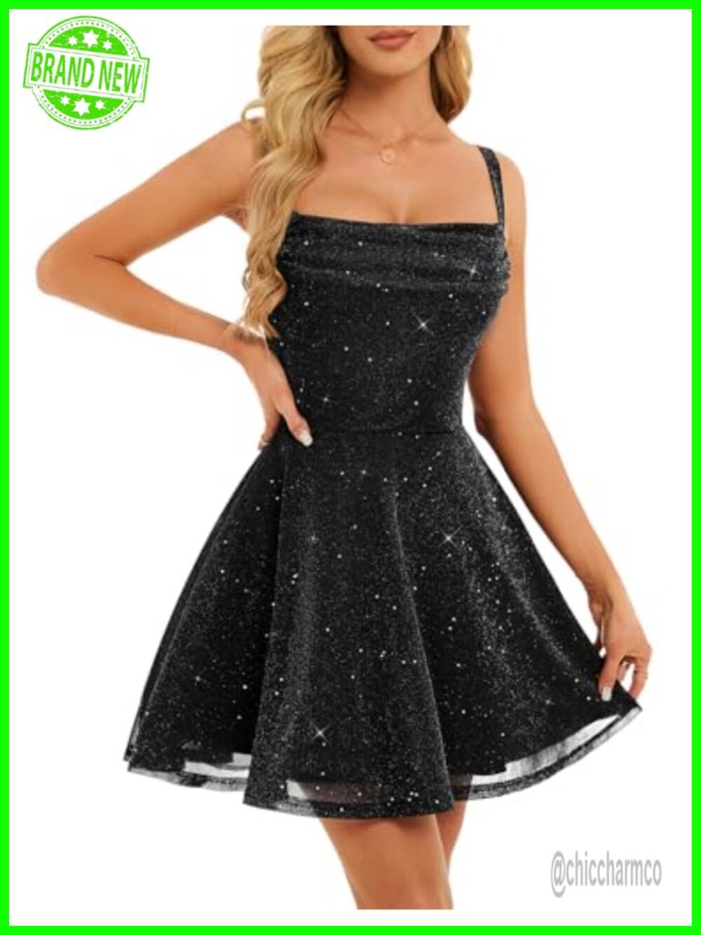 Sparkly Sequin Mini Dress Sleeveless Cowl Neck Backless Prom Homecoming
